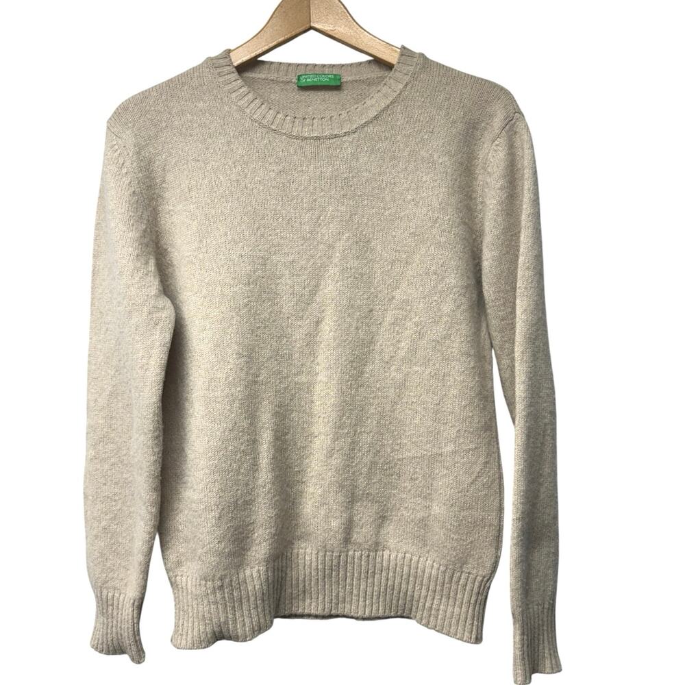 Vintage 90s United Colors of Benetton Sweater Size Large 100% New Wool Beige